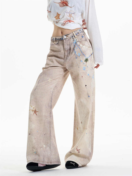 Pantalones Rectos Anchos Vintage con Estampado de Cadena para Mujer - Image 7