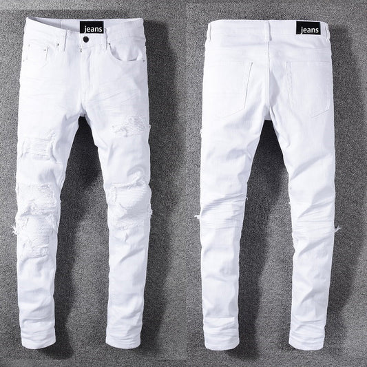 Jeans Slim Rotos de Moda para Hombre con Parches