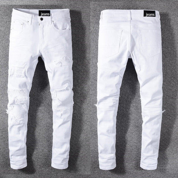 Jeans Slim Rotos de Moda para Hombre con Parches