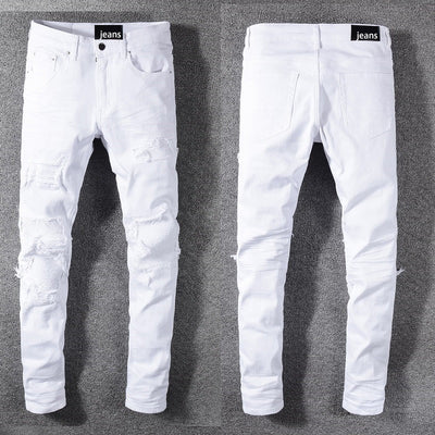 Jeans Slim Rotos de Moda para Hombre con Parches