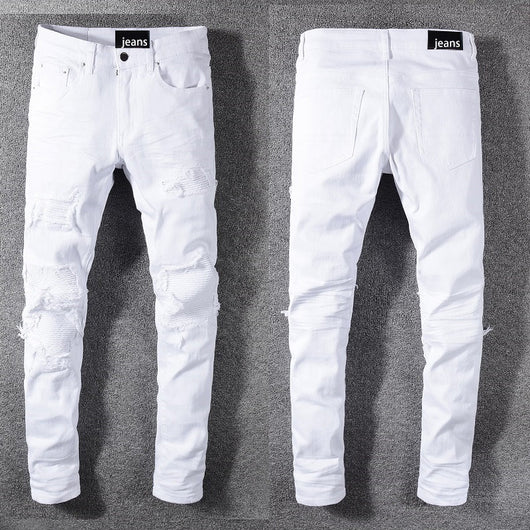Jeans Slim Rotos de Moda para Hombre con Parches
