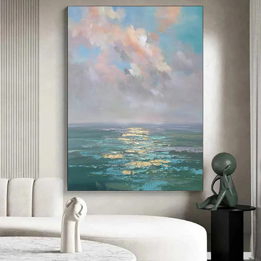 Cuadro Abstracto Óleo sobre Lienzo - Paisaje Marino Moderno sin Marco - Image 7