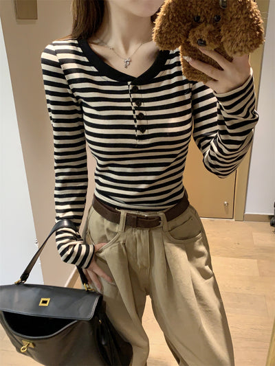 Blusa Rayada Versátil de Manga Larga para Mujer - Image 14
