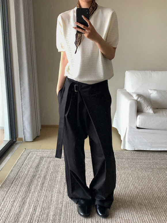 Pantalón Recto de Talle Ajustable en Tencel-Algodón con Pliegue Delantero