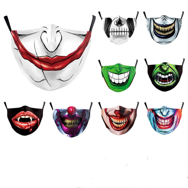 Red textured Halloween face mask with a grotesque skin design, prominent nose, and open mouth, featuring black ear loops.