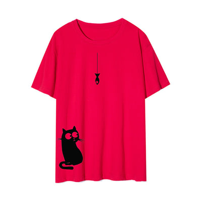 Camiseta Cuello Redondo con Gato Lateral - Diseño Europeo y Americano - Image 5
