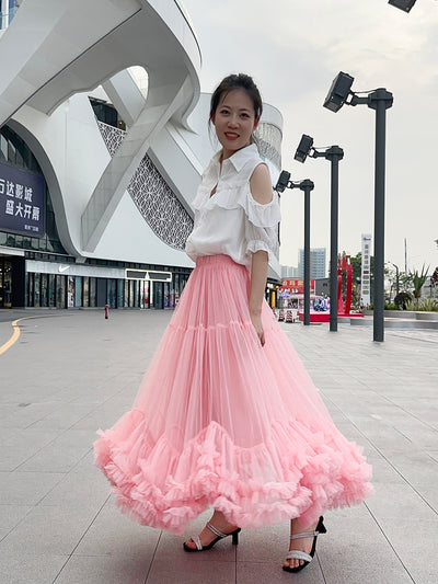 Falda Mesh Elegante con Encaje y Bajo Voluminoso - Image 7