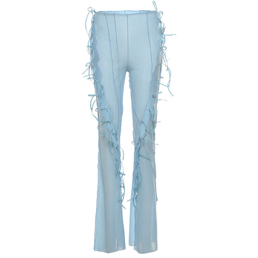 Pantalones Rectos Cintura Alta con Detalle Micro Acampanado y Encaje - Image 11