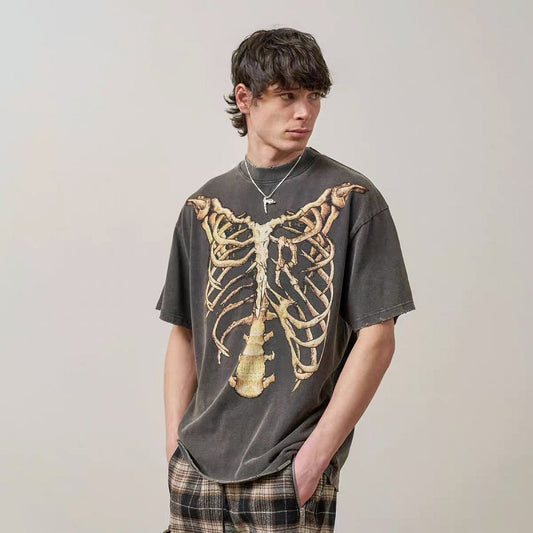 Camiseta Skeleton Destruction Desgastada - Estilo Urbano Oversize - Image 2