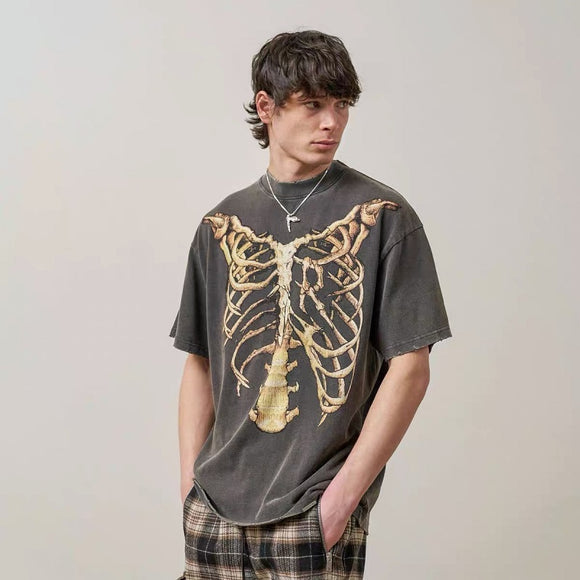Camiseta Skeleton Destruction Desgastada - Estilo Urbano Oversize