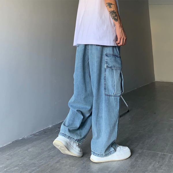 Pantalones de Trabajo Holgados Lavados con Pierna Recta Ancha