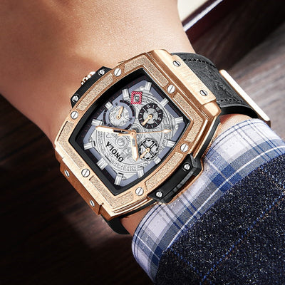 Reloj Multifuncional para Hombre con Correa de Cuero Genuino Resistente al Agua