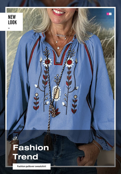 Blusa Casual de Gasa con Cuello Redondo y Bordados para Mujer - Image 9