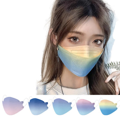 Gradient pink and purple fish-type 4D protective mask with white ear loops on a gray background. - Image 11