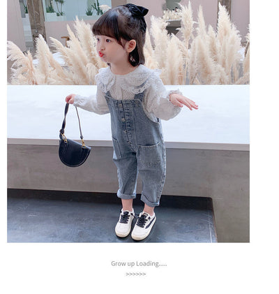 Conjunto Infantil: Overol Denim con Blusa de Encaje - Image 13
