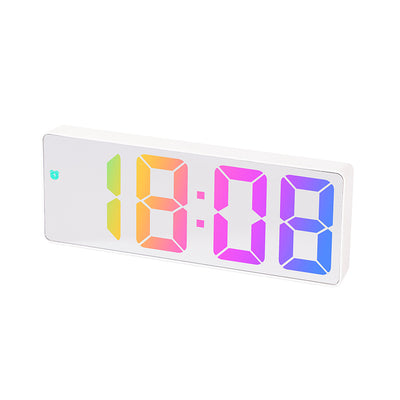 Modern rectangular digital alarm clock with a mirrored face and large, colorful LED numbers displaying the time. - Image 15