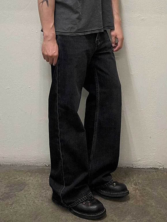 Jeans Retos Folgados Vintage Desgastados Pretos