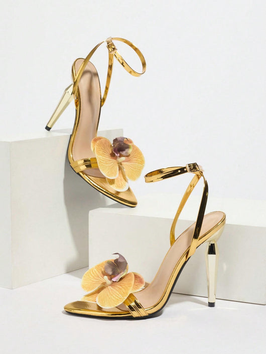 Sandalias de Tacón Stiletto con Flores Tridimensionales y Punta Redonda - Image 8