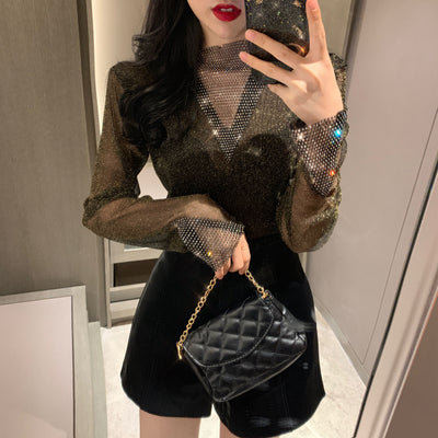 Blusa de Malla de Seda Otoñal Versátil con Mangas Largas - Image 6