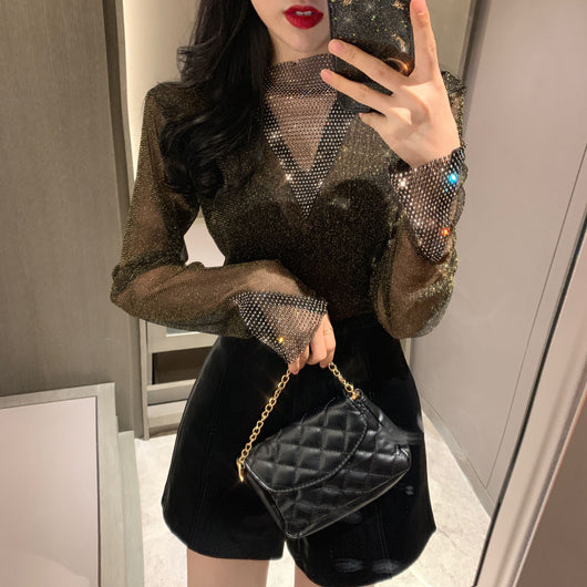 Blusa de Malla de Seda Otoñal Versátil con Mangas Largas - Image 6