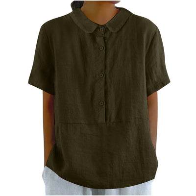 Blusa Casual de Algodón y Lino en Colores Sólidos para Mujer - Image 8