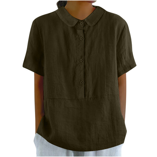 Blusa Casual de Algodón y Lino en Colores Sólidos para Mujer - Image 8