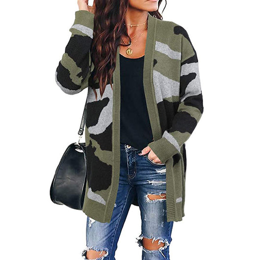 Cardigan Tejido Camuflaje Largo para Mujer - Image 8