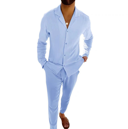 Traje Casual de Manga Larga con Solapa - Camisa y Pantalón Slim Fit para Hombre - Image 5