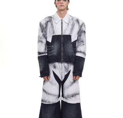 Chaqueta Denim Patchwork de Cuero para Hombre - Estilo Urbano Hand Painted - Image 13