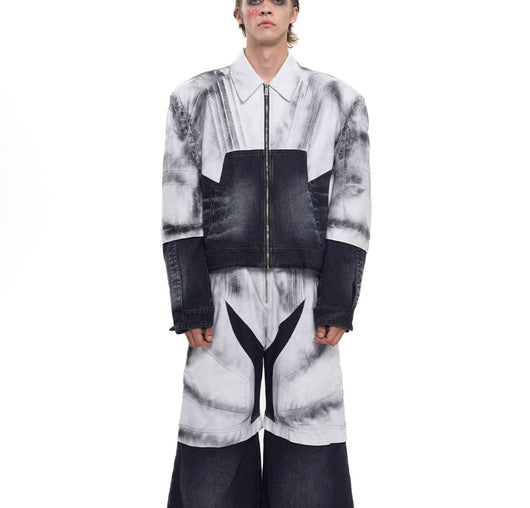 Chaqueta Denim Patchwork de Cuero para Hombre - Estilo Urbano Hand Painted - Image 13