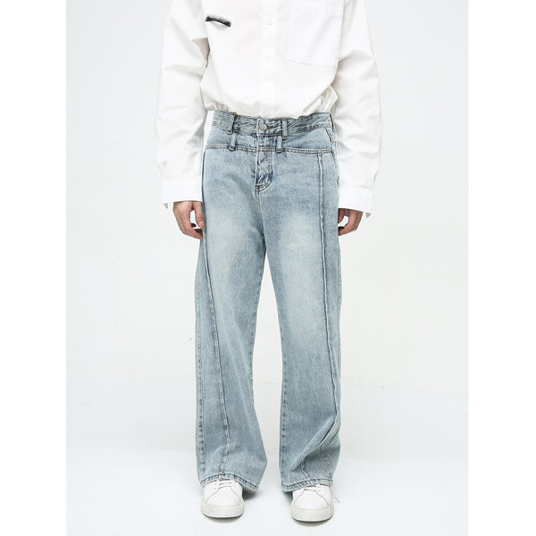 Jeans Retro Casual Americano con Efecto Desgastado