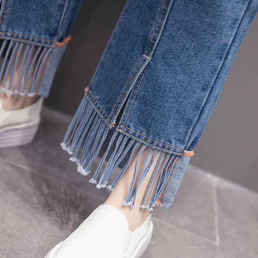 Pantalón Denim Ancho con Flecos - Largo 7/8 - Image 5