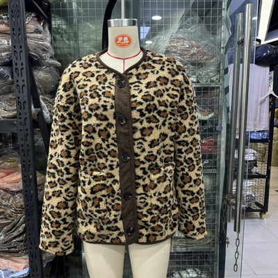 Abrigo Suelto de Piel de Cordero Estampado Leopardo - Image 3