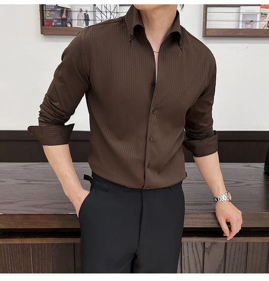Camisa de Manga Larga con Rayas Oscuras Cuello en V para Hombre - Image 20