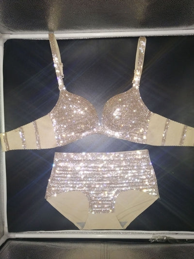 Sparkling stick-on crystal bikini set with a bra top and high-waisted bottoms, ideal for nightclubs or swimwear. - Image 4