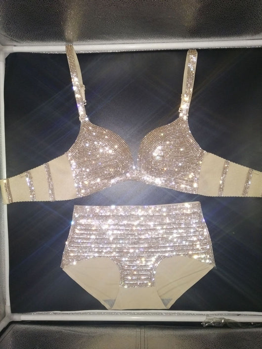 Sparkling stick-on crystal bikini set with a bra top and high-waisted bottoms, ideal for nightclubs or swimwear. - Image 4