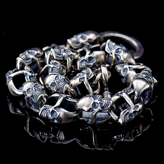 Pulsera Calavera Doble Cara Plata Sterling S925 Estilo Hip Hop - Image 4