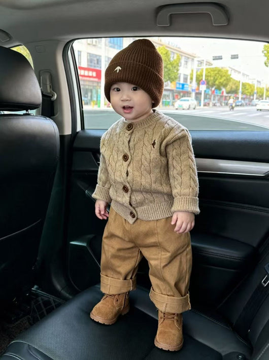 Suéter Tejido Grueso Estilo Coreano para Niño Otoño-Invierno en Khaki con Bordado - Image 14