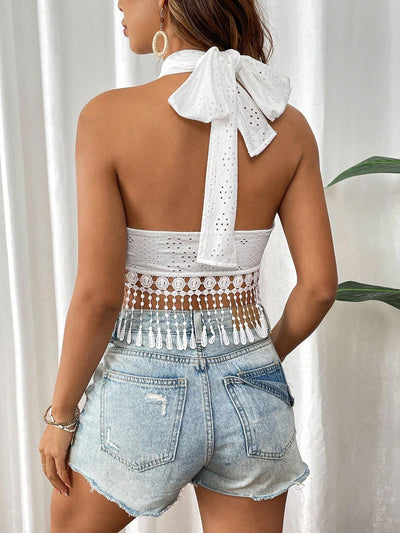 Top Tubo de Encaje con Flecos - Camisola Escotada para Capas - Image 14