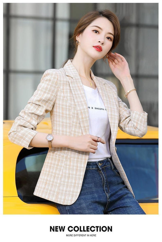 Blazer Cuadros Estilo Coreano Casual Británico - Image 12