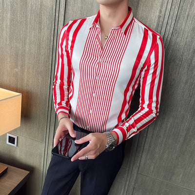 Camisa Casual de Manga Larga con Cuello Puntiagudo a Rayas - Seda de Hielo sin Planchado - Image 7