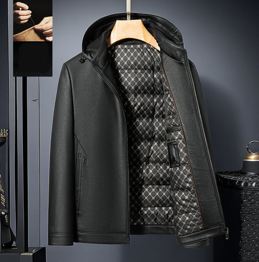 Chaqueta de Cuero Acolchada para Hombre - Estilo Personalidad Fashion