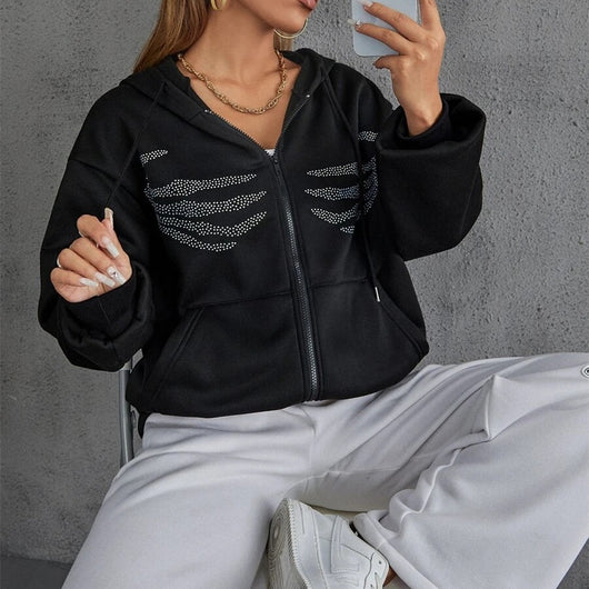 Sudadera con Capucha y Calavera Brillante - Cardigan Deportivo para Mujer - Image 10
