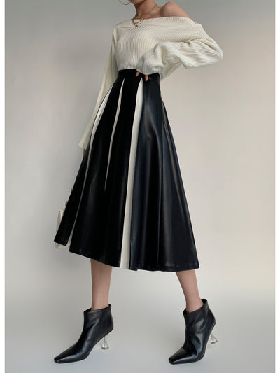 Falda Plisada de Cuero PU con Costuras - Otoño e Invierno - Image 3