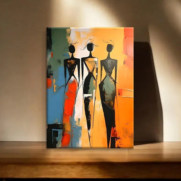 Cuadro Abstracto Mujer Africana Negra - Pintura al Óleo Artesanal Étnica para Decoración