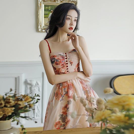 Vestido Floral Vintage con Tirantes y Cintura Ajustada para Verano - Image 5