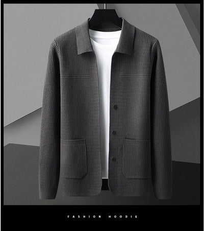 Suéter de Cuello Solapa Grueso para Hombre - Manga Larga Otoño Invierno con Bolsillos - Image 10