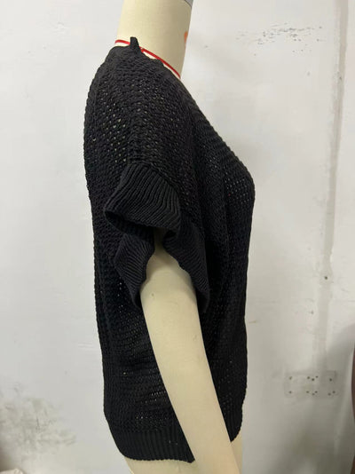 Suéter Tejido con Cuello Redondo y Mangas Fruncidas - Image 30