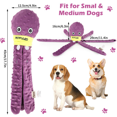 Blue plush octopus dog snuffle toy with a cartoon crying face and a yellow "PETFULED" band, designed for interactive play. - Image 6