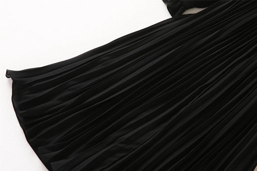 Vestido Plisado de Encaje Reforzado Largo Medio - Image 9